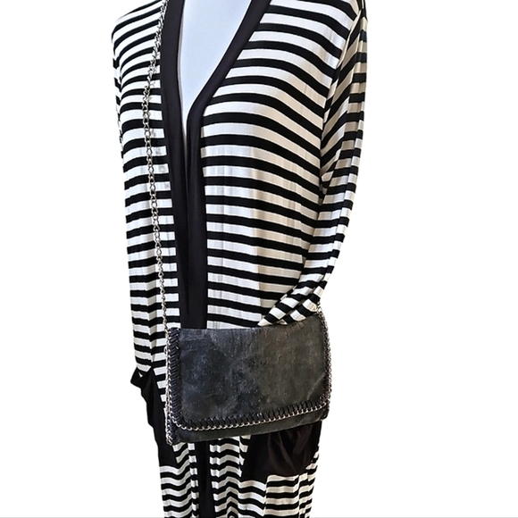 URBAN EXPRESSIONS BLACK DENIM CROSSBODY SILVER CHAIN - Picture 2 of 10